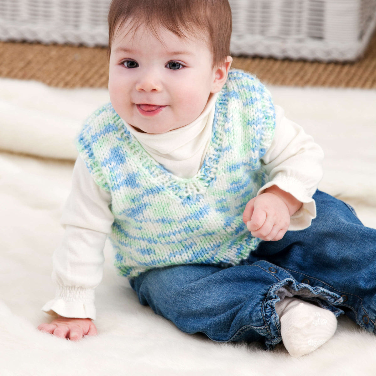 Knit Vest made in Red Heart Soft Baby Steps Yarn