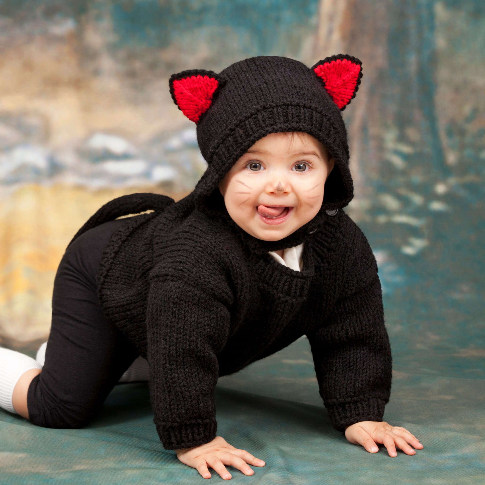 Free Red Heart Knit Baby Black Cat Costume Pattern