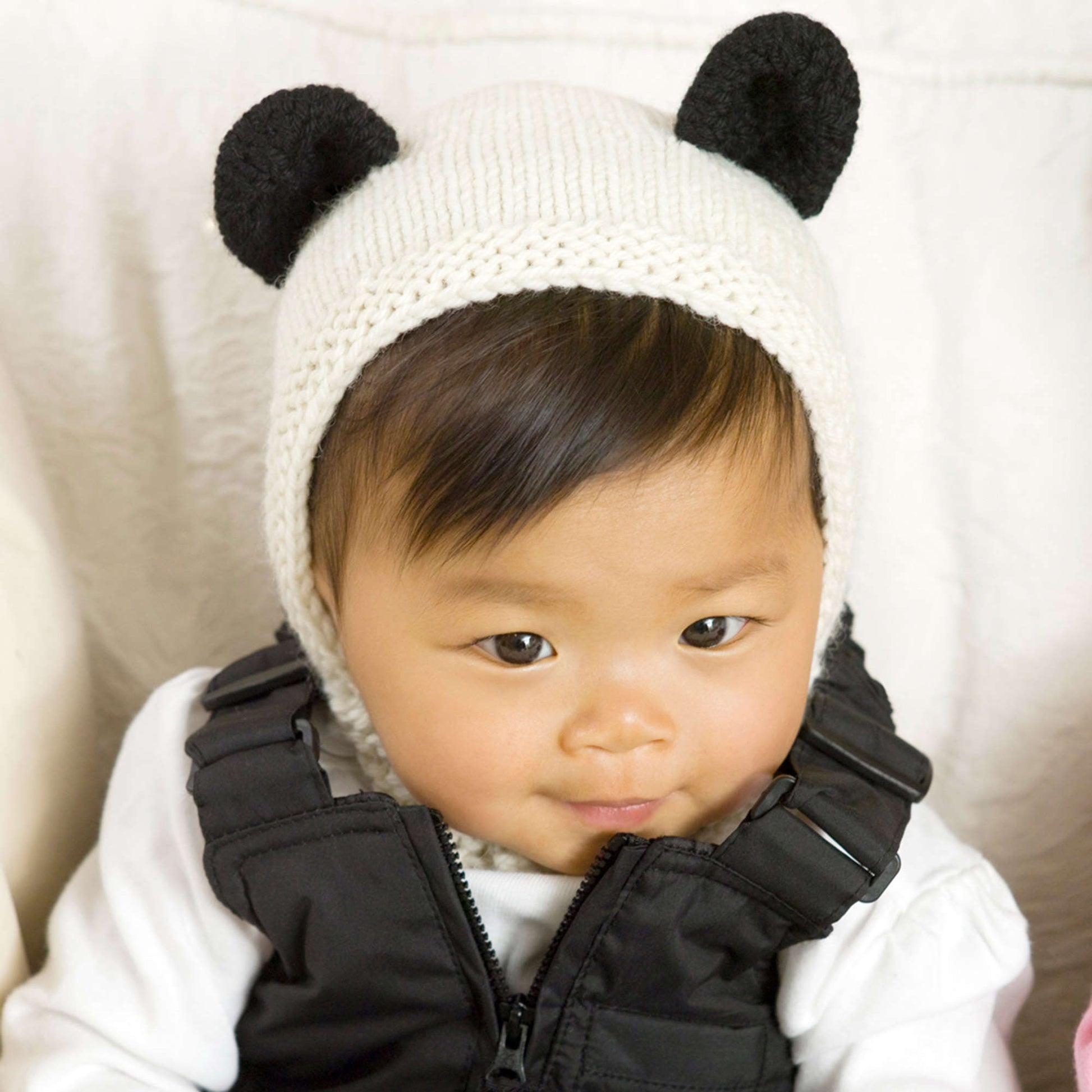 Free Red Heart Panda Cub Hat & Mitts Knit Pattern