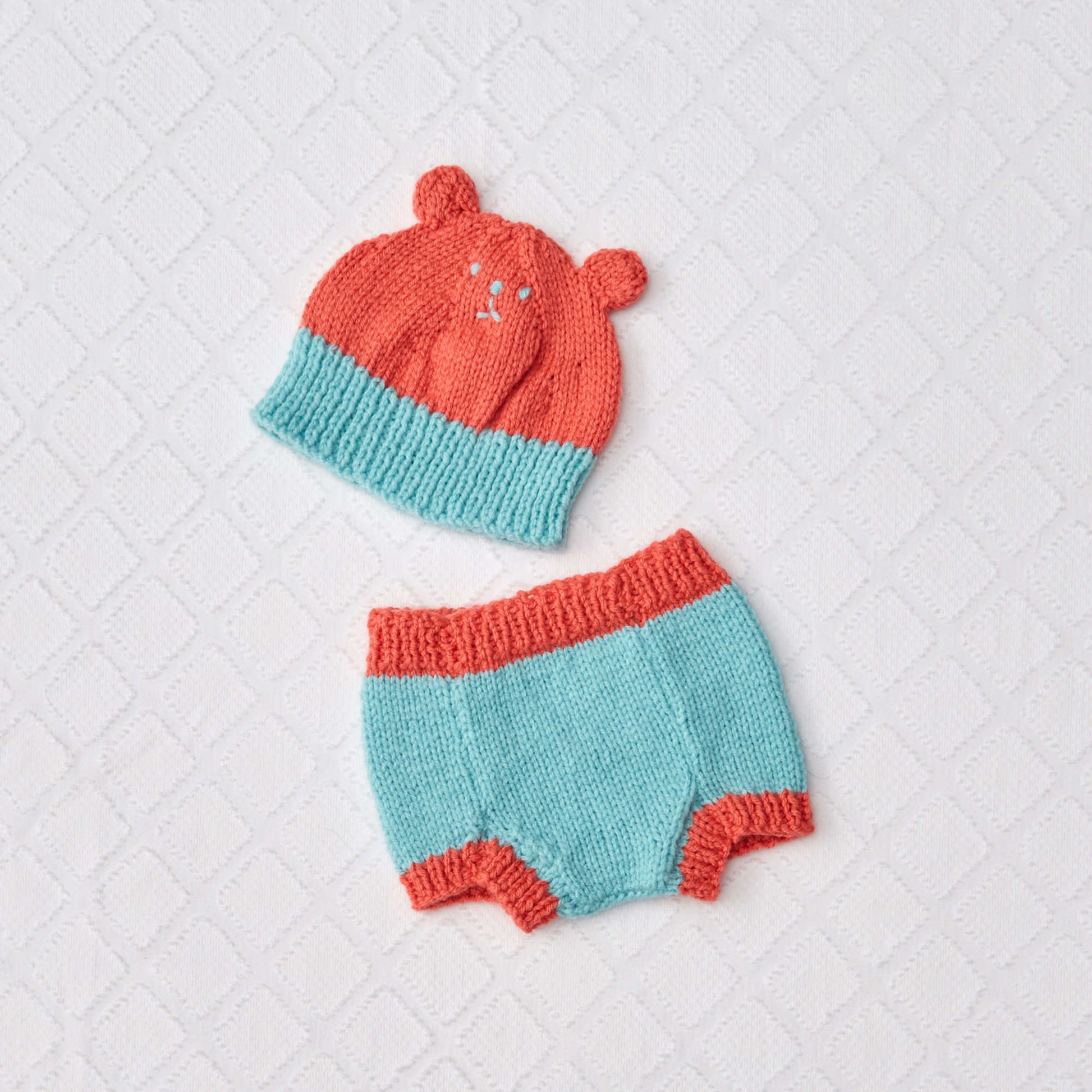Red Heart Knit Bear Hat And Diaper Cover Red Heart Knit Bear Hat And Diaper Cover