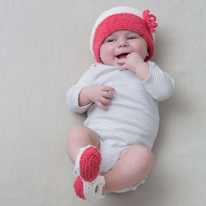 Red Heart Knit Coral Cutie Hat & Booties Knit Booties made in Red Heart Cutie Pie Yarn