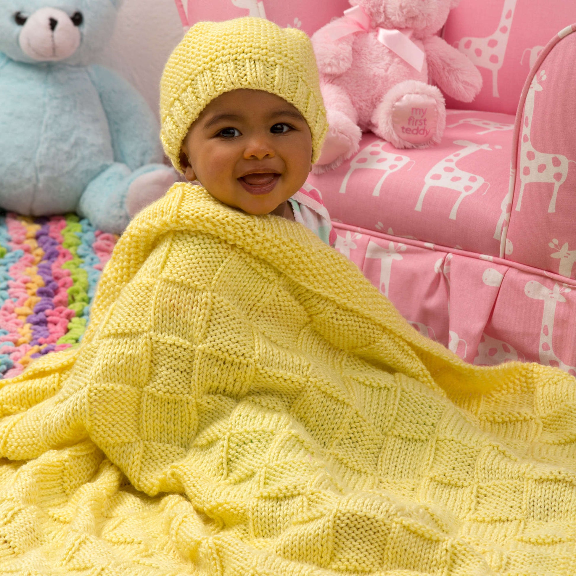 Free Red Heart Baby Blocks Blanket And Hat Set Knit Pattern