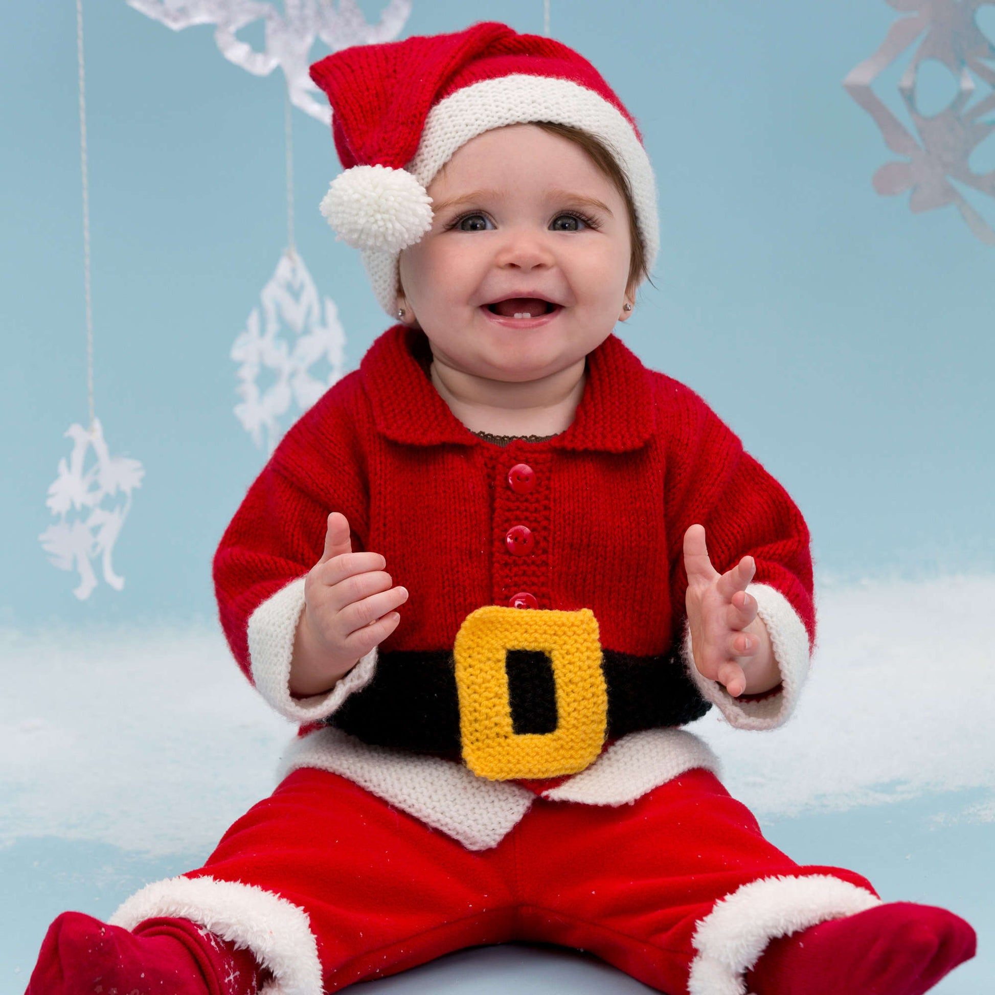 Free Red Heart Knit Santa Baby Suit Pattern