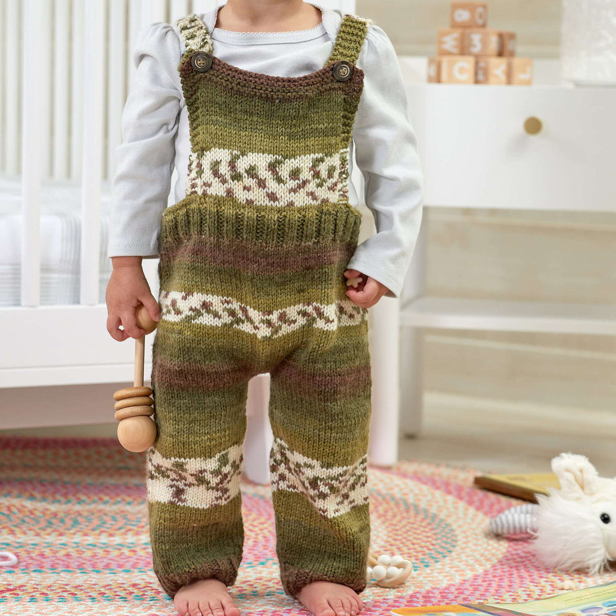 Knit Baby Overalls made in Red Heart Yarn