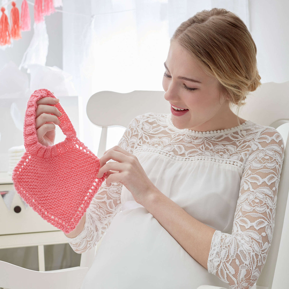 Knit Bib made in Red Heart Baby Hugs Medium Yarn