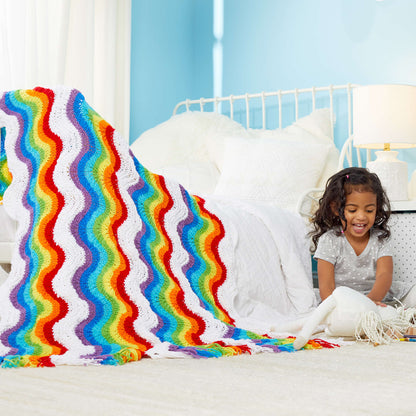 Red Heart Rainbow And Clouds Knit Blanket Single Size