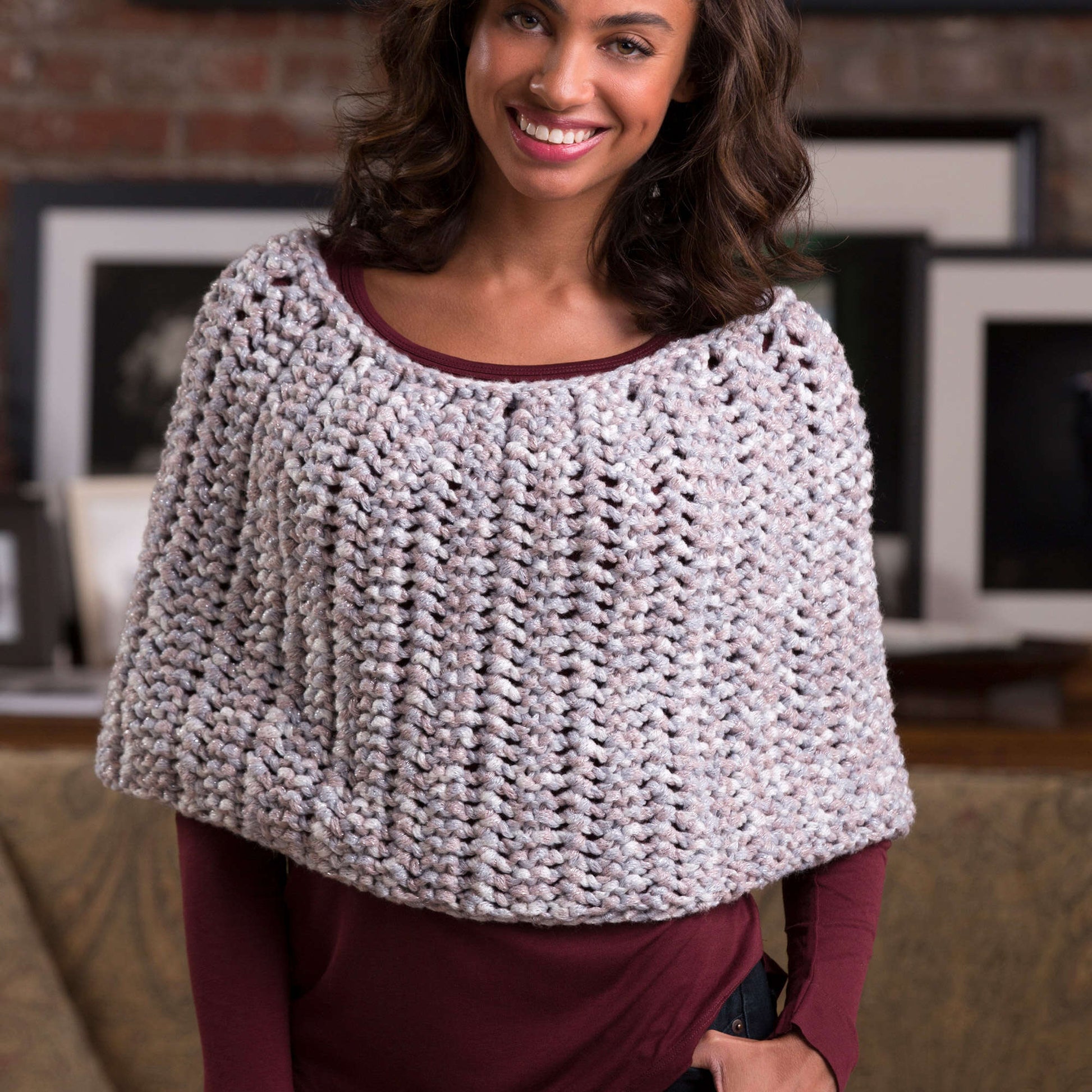 Free Red Heart Knit Honeycomb Poncho Pattern