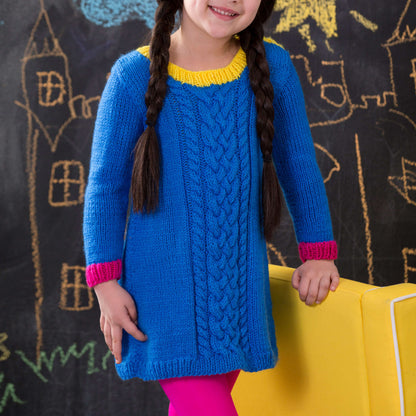 Red Heart Knit Girl's Cabled Dress Knit Dress made in Red Heart Super Saver Yarn