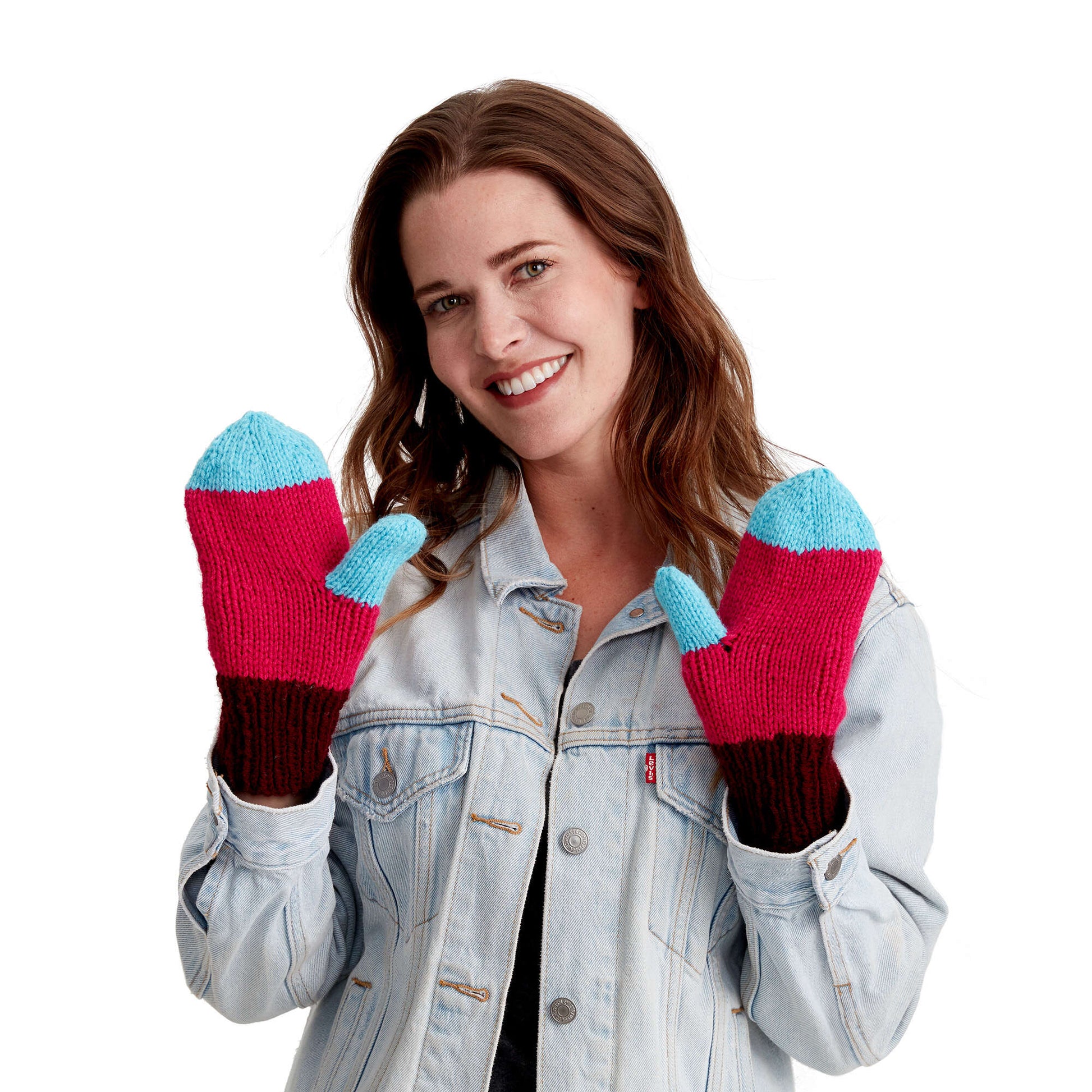 Free Red Heart Colorblock Family Knit Mittens Pattern
