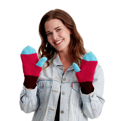 Red Heart Colorblock Family Knit Mittens 8/10 yrs