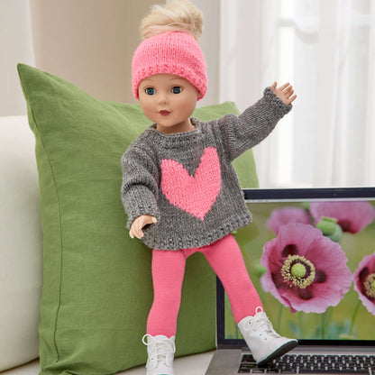 Red Heart Knit Love My Doll Sweater & Messy Bun Hat Red Heart Knit Love My Doll Sweater & Messy Bun Hat
