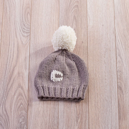 Red Heart Knit Monogram Pom Pom Hats Knit Hat made in Red Heart With Love Yarn