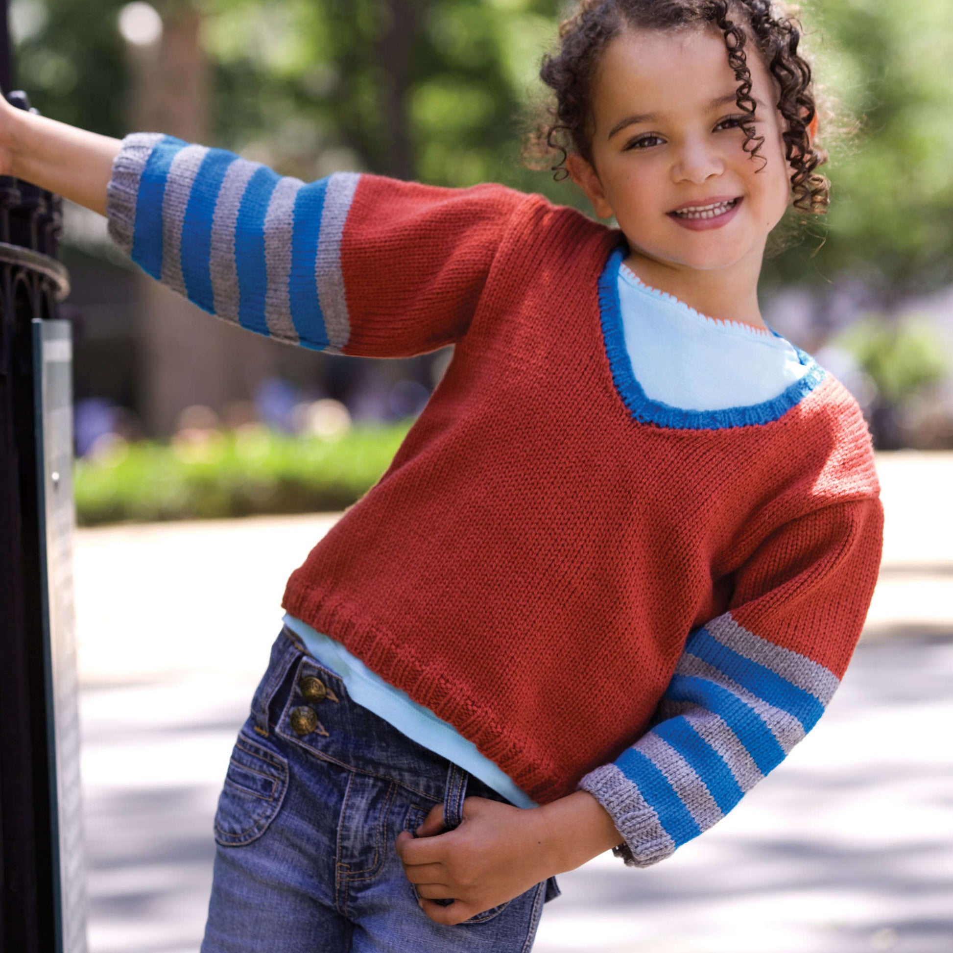 Free Red Heart Kid's Knit V-Neck Sweater Pattern