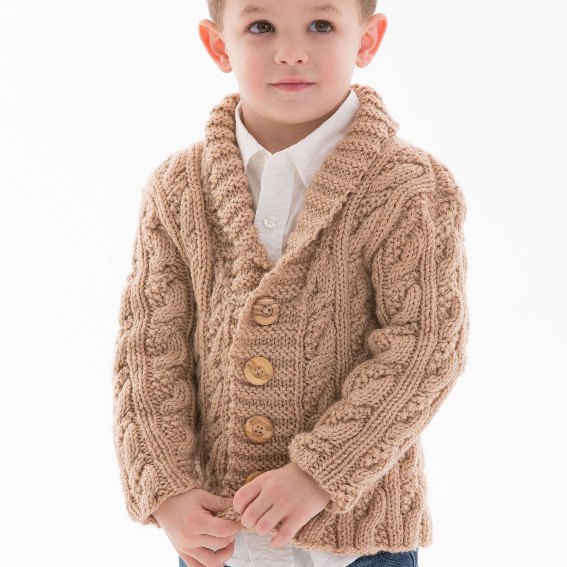 Free Red Heart Little Man Cable Knit Cardigan Pattern