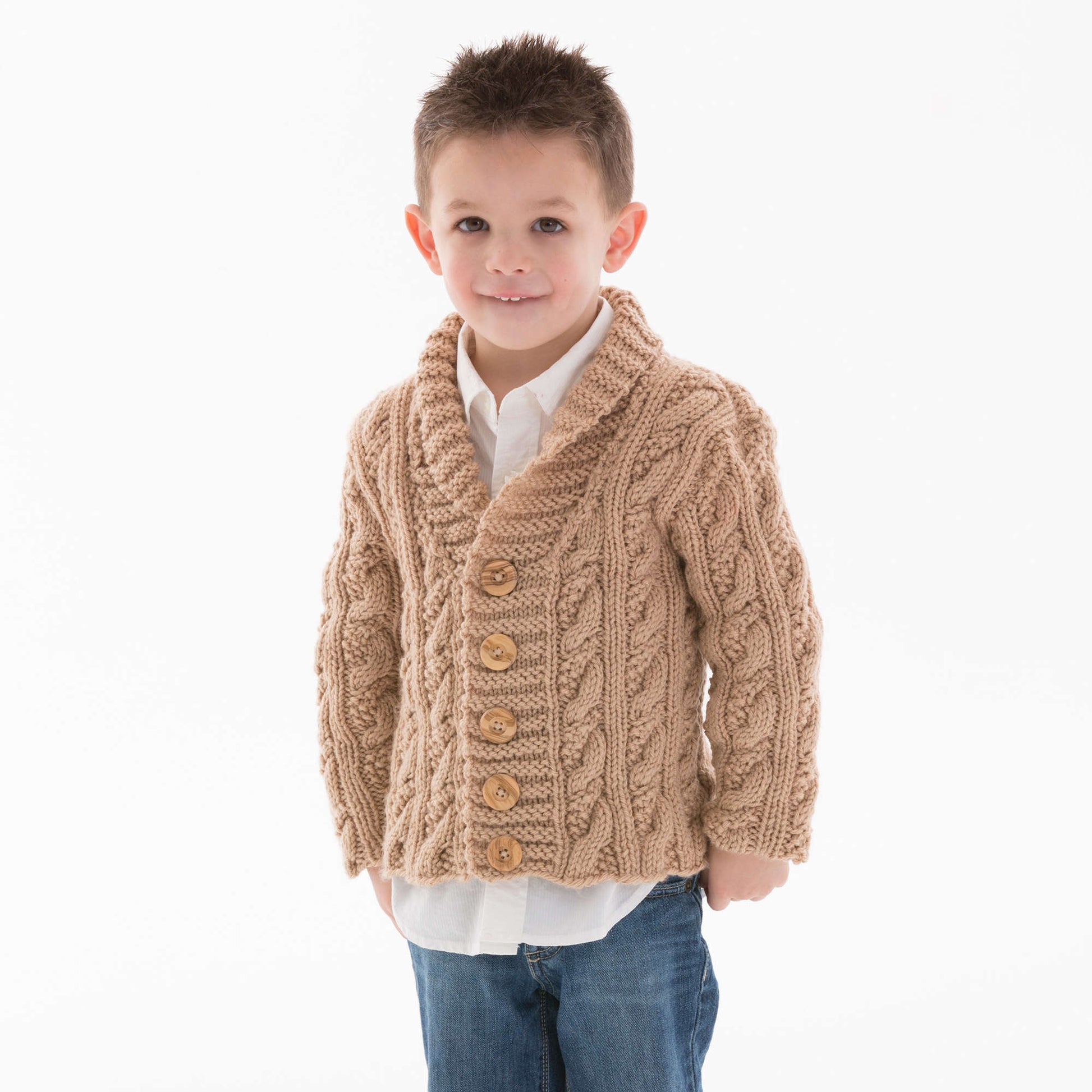 Free Red Heart Little Man Cable Knit Cardigan Pattern