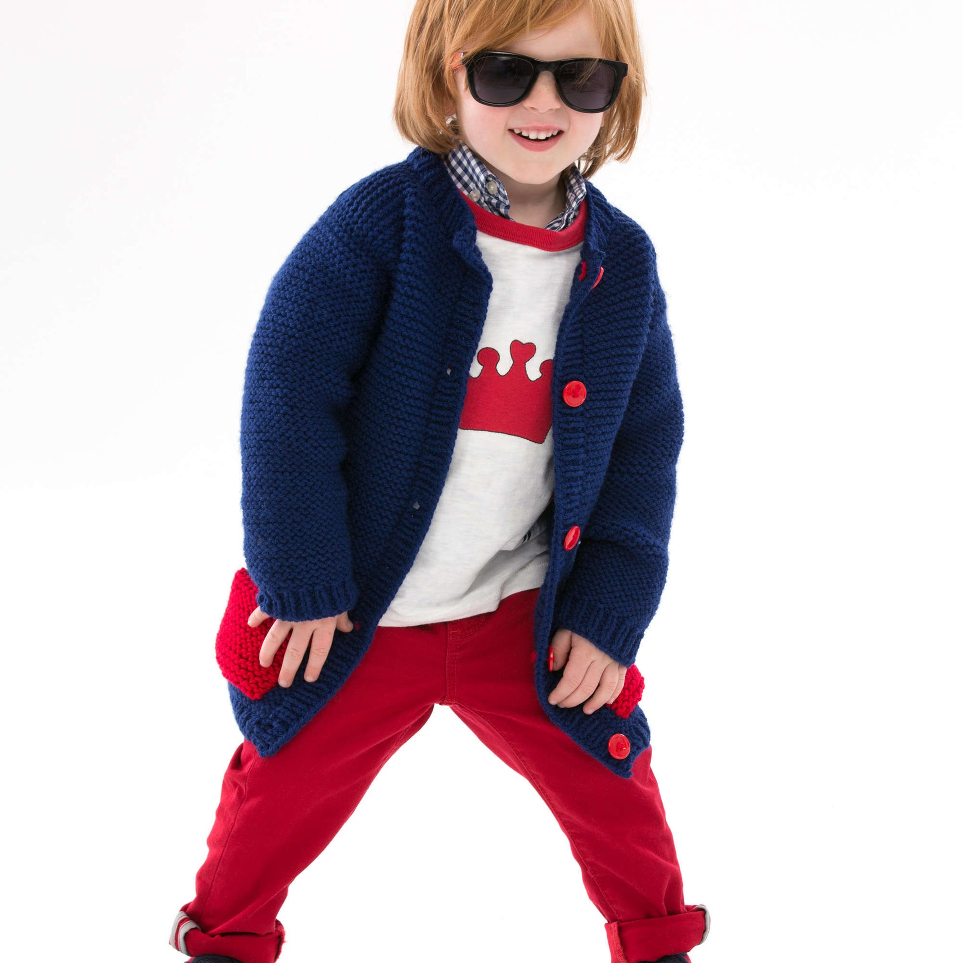 Free Red Heart Too Cool Boy's Knit Cardigan Pattern