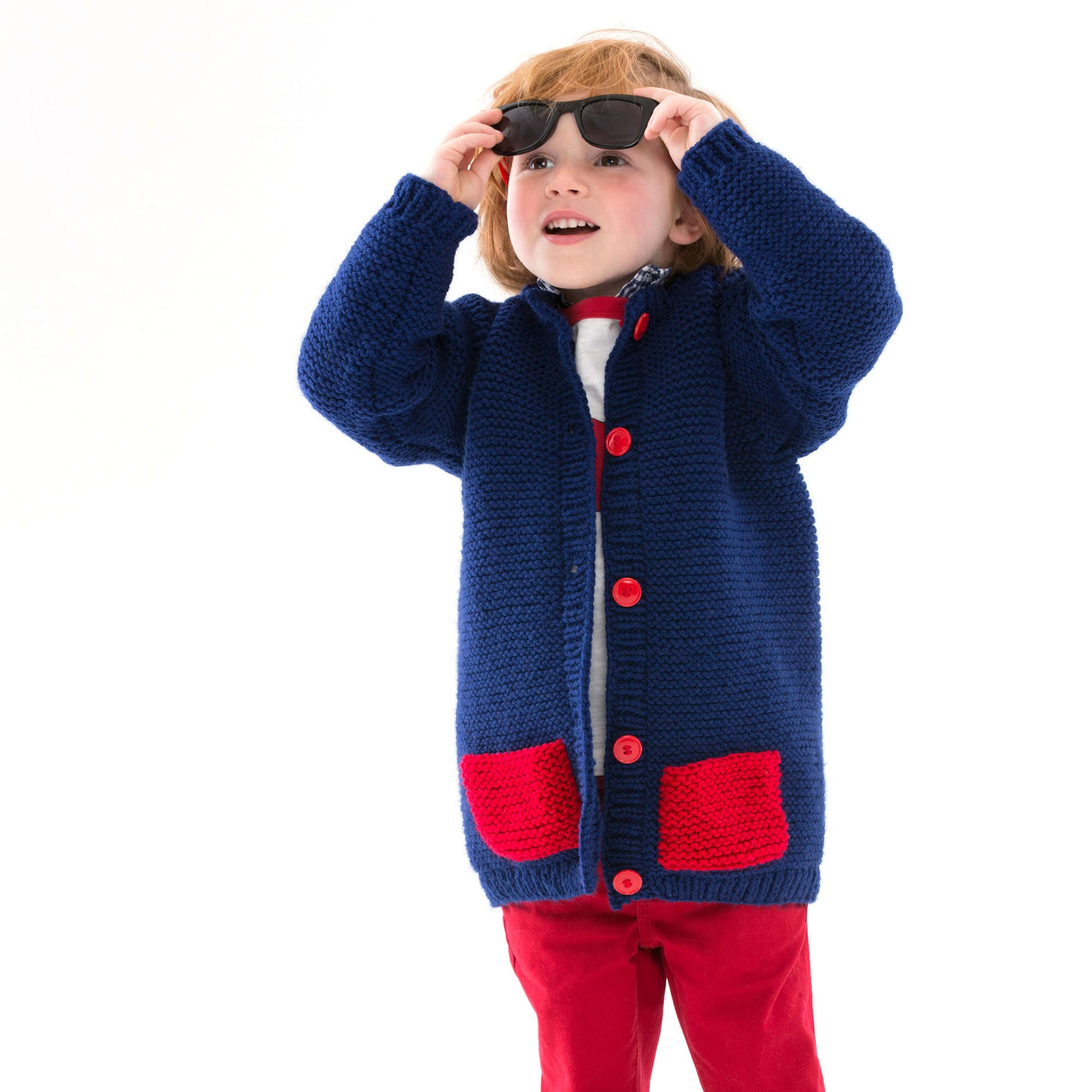 Free Red Heart Too Cool Boy's Knit Cardigan Pattern