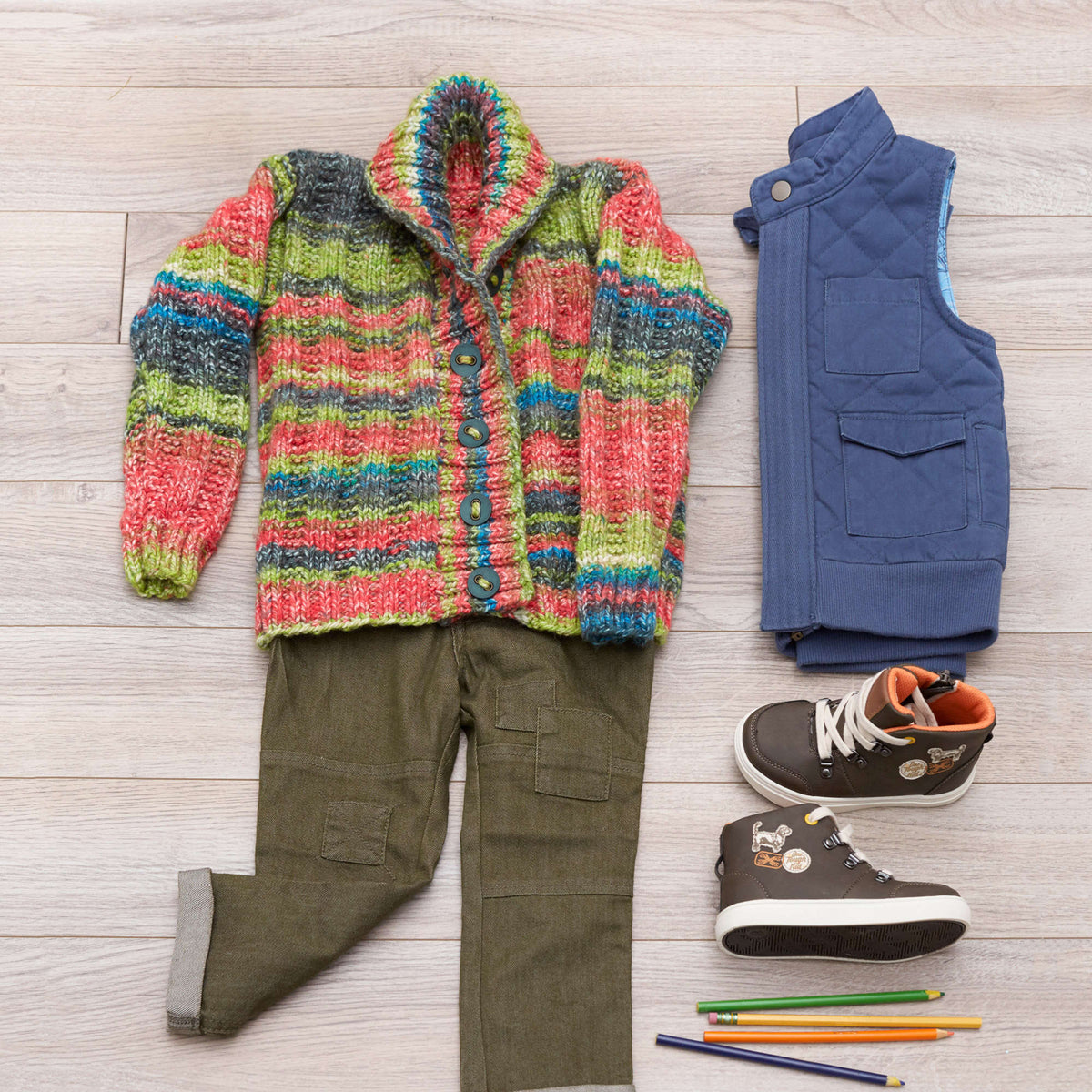 Knit Cardigan made in Red Heart Hopscotch Yarn