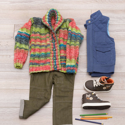 Red Heart Little Scholar Knit Cardigan Knit Cardigan made in Red Heart Hopscotch Yarn