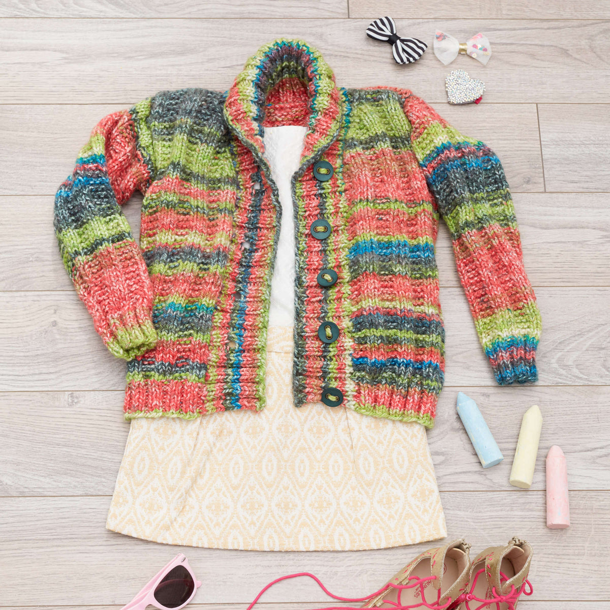 Knit Cardigan made in Red Heart Hopscotch Yarn