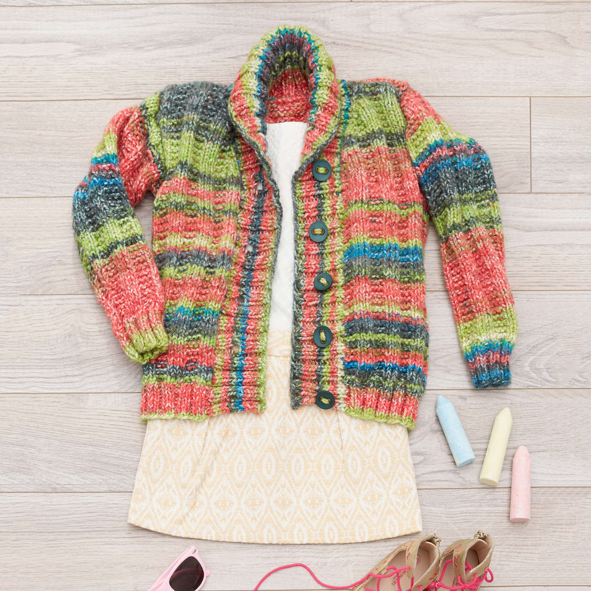 Knit Cardigan made in Red Heart Hopscotch Yarn