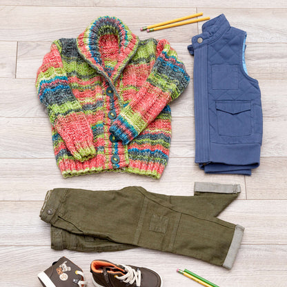 Red Heart Little Scholar Knit Cardigan Knit Cardigan made in Red Heart Hopscotch Yarn