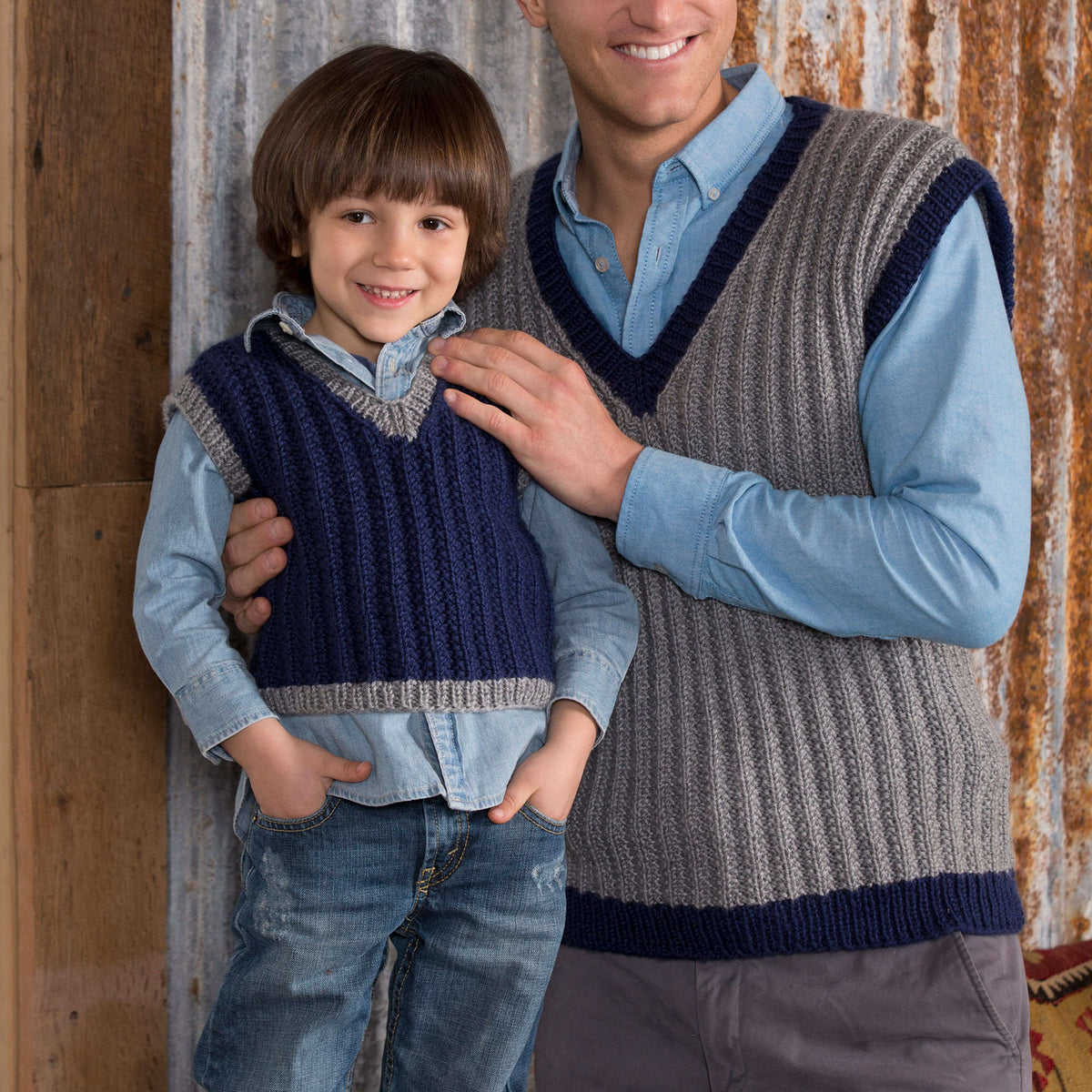 Free Boys Vest Knitting pattern made in Red Heart Soft Yarn