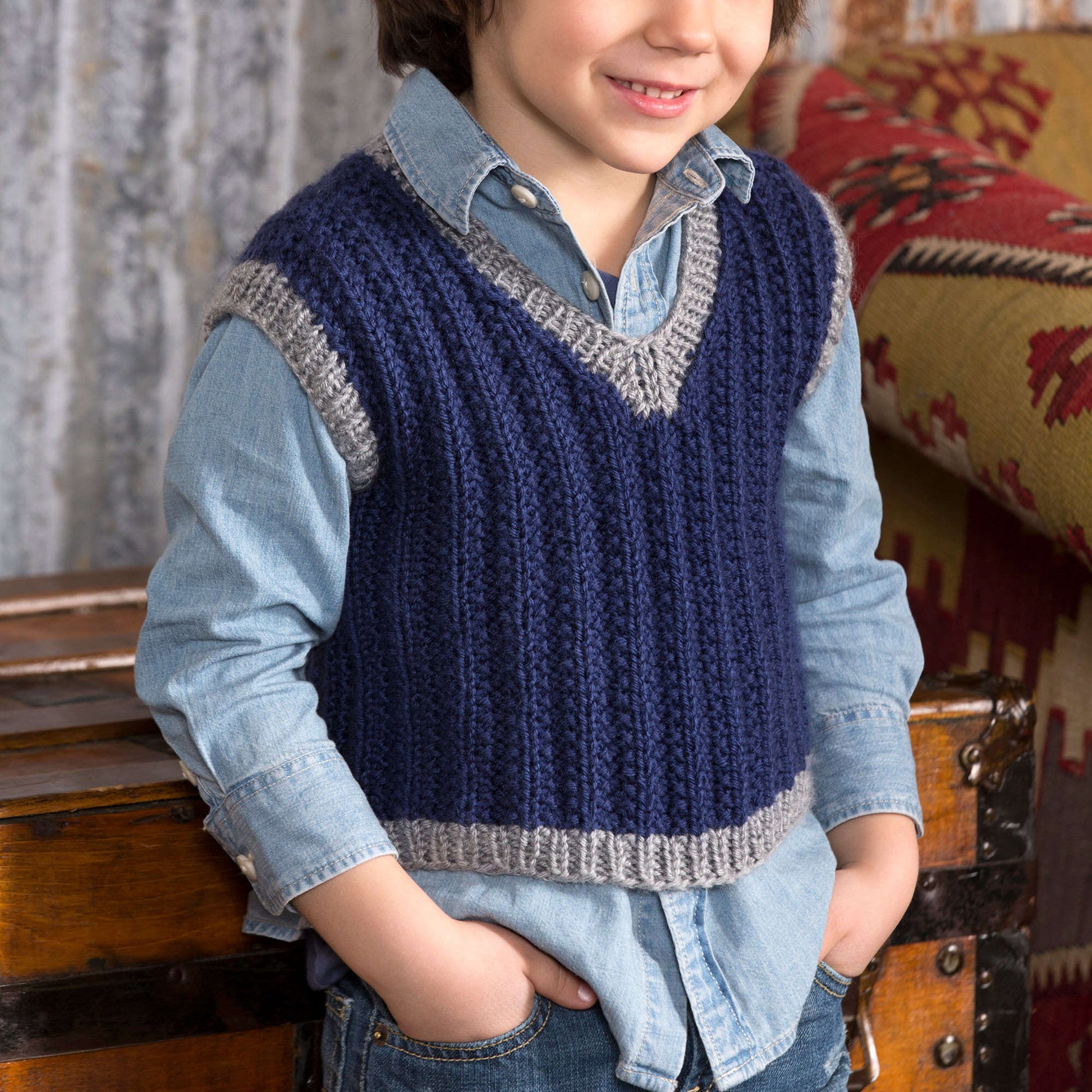 Free Red Heart Knit Boy's Seeded Rib Vest Pattern