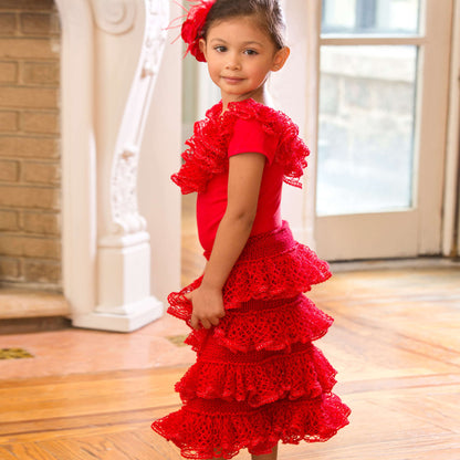Red Heart Knit Little Flamenco Dancer Knit Costume made in Red Heart Soft Yarn
