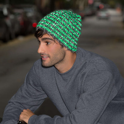 Red Heart Knit Night Shine Hat Knit Hat made in Red Heart Reflective Yarn