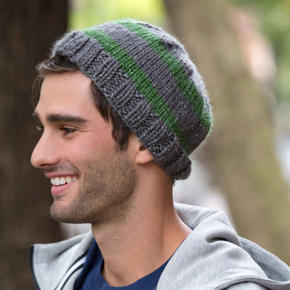 Red Heart Knit Take a Shine Beanie Knit Beanie made in Red Heart Reflective Yarn