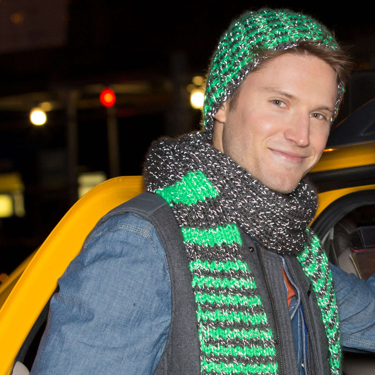 Knit Scarf made in Red Heart Reflective Yarn