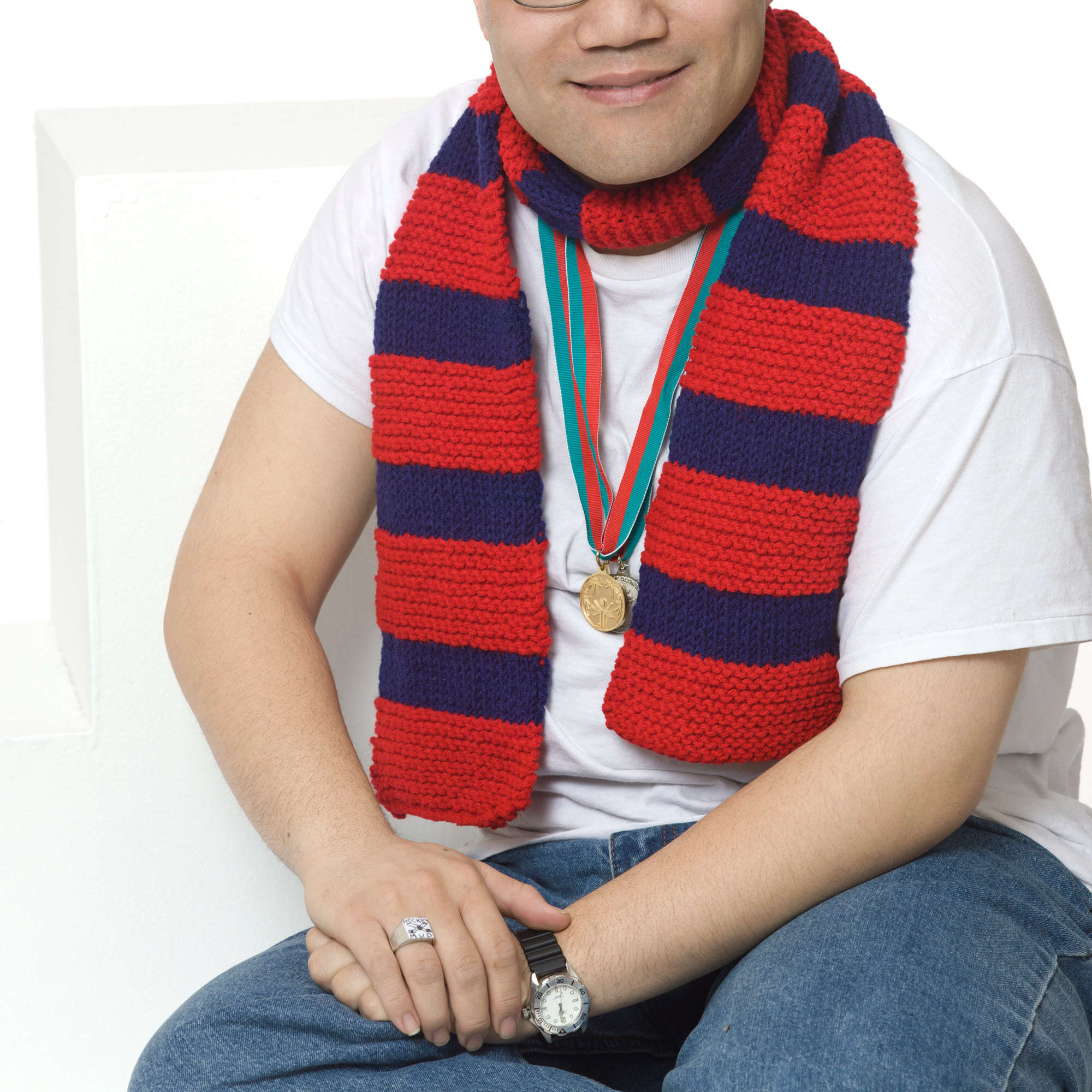 Free Easy Red Heart Pride of the Usa Scarf Knitting Pattern