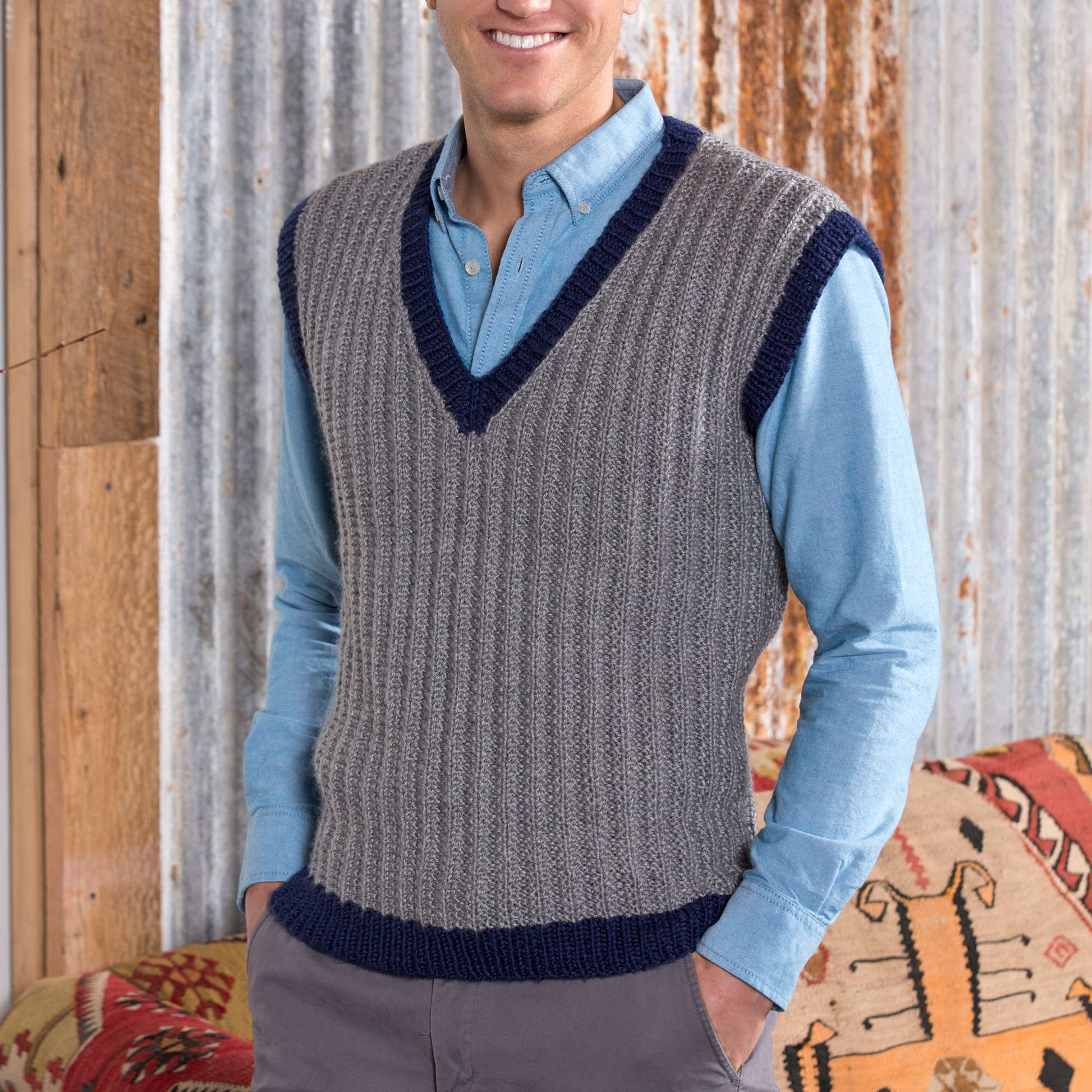 Free Red Heart Man's Seeded Rib Vest Knit Pattern