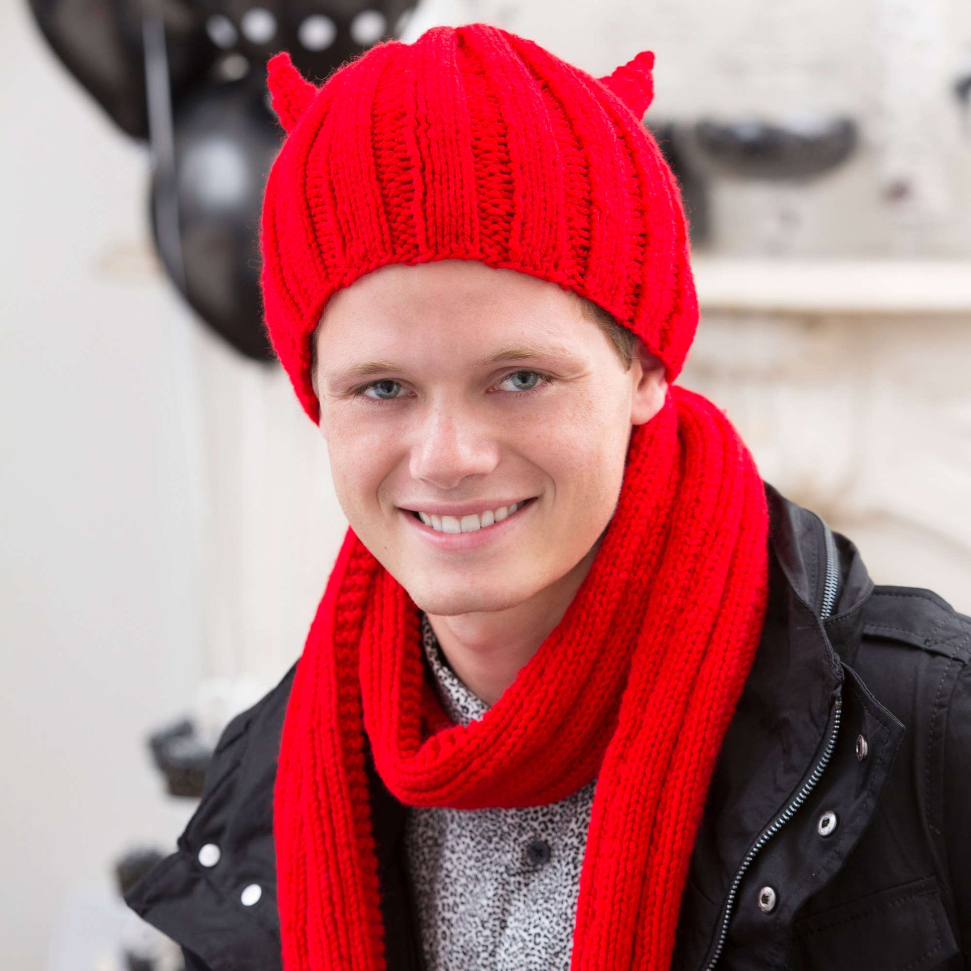 Free Red Heart Knit Devilish Hat And Scarf Pattern