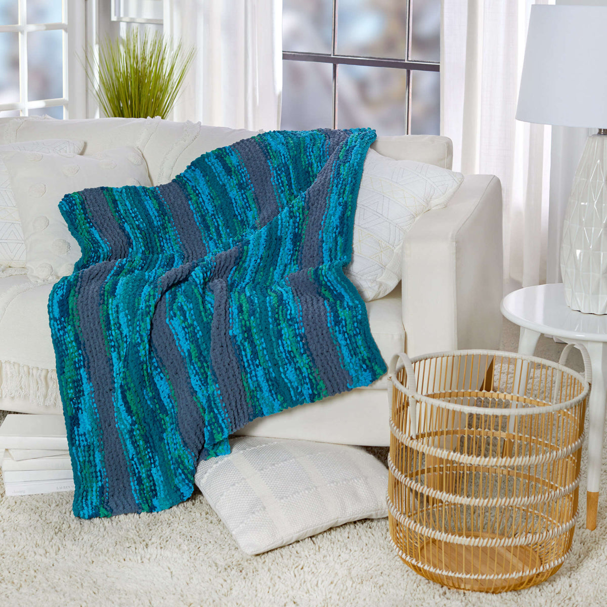 Knit throw made in Red Heart Sweet Home Yarn