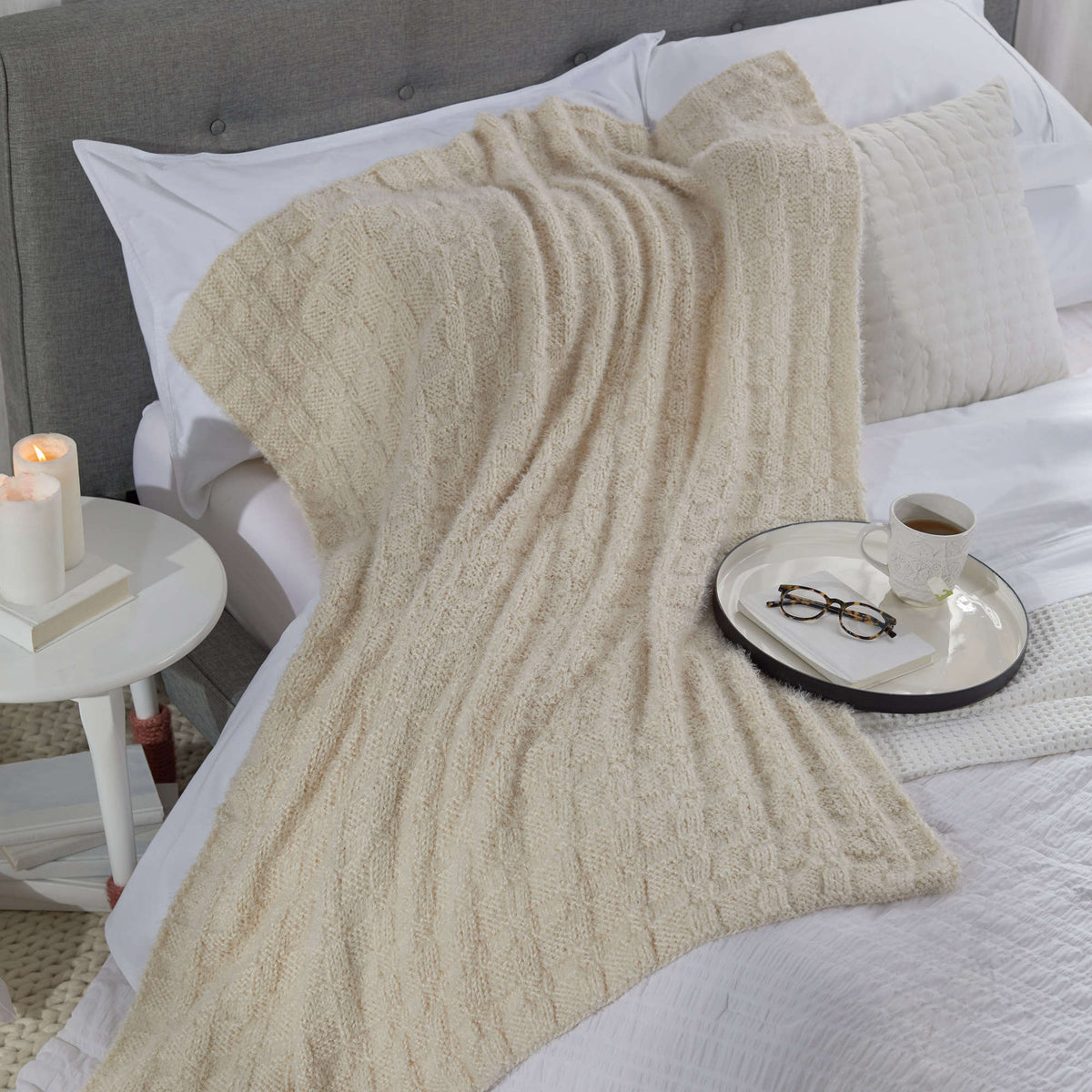 Knit Throw made in Red Heart Hygge Yarn