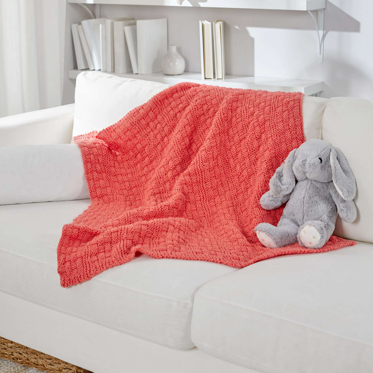 Knit Blanket made in Red Heart Bunches of Hugs Yarn