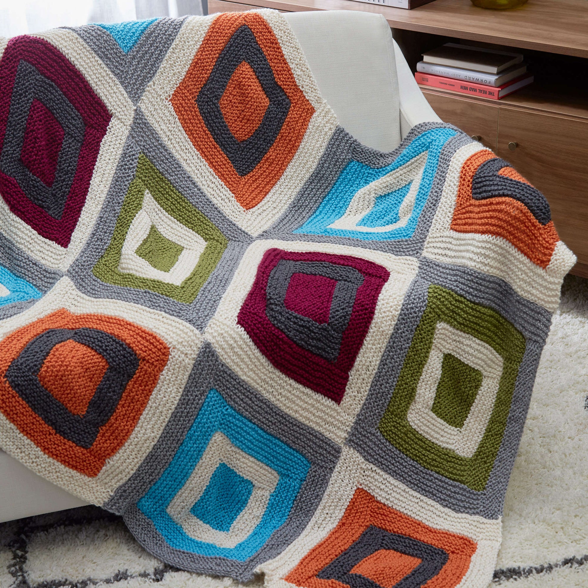 Free Red Heart Color Blocks Knit Throw Pattern