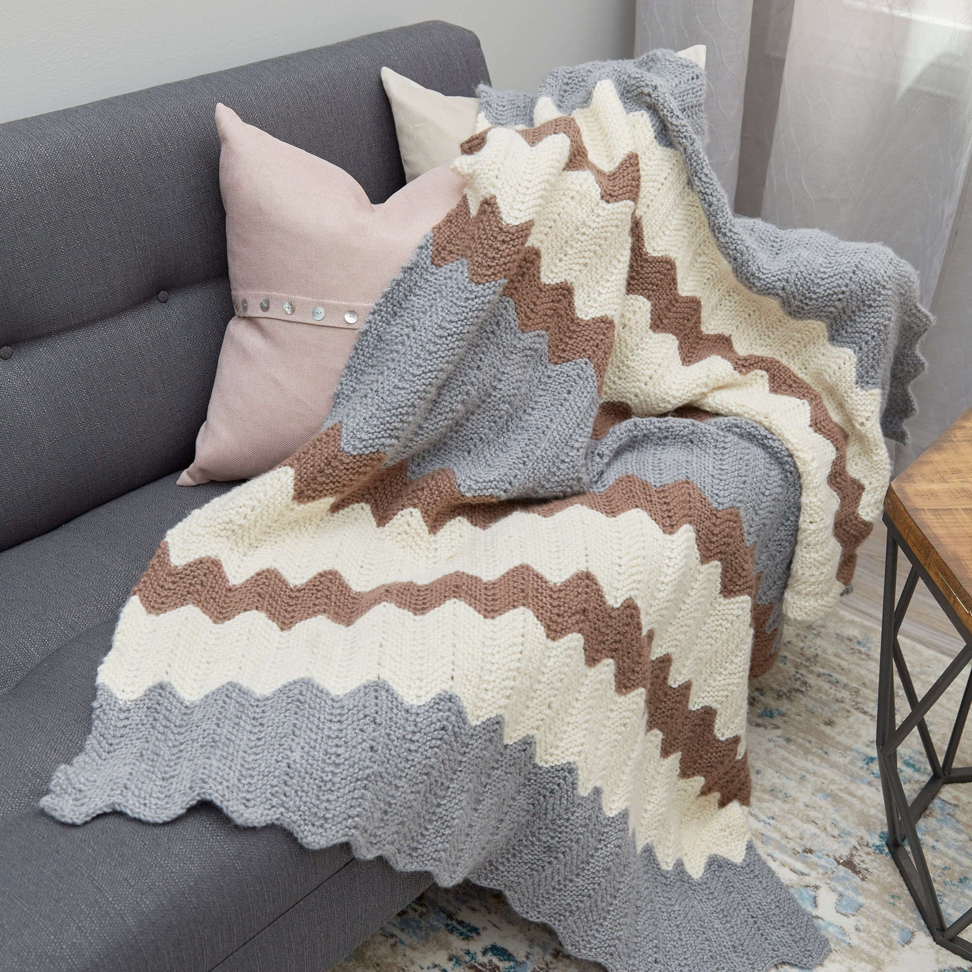 Free Red Heart Calming Colors Chevron Throw Knit Pattern
