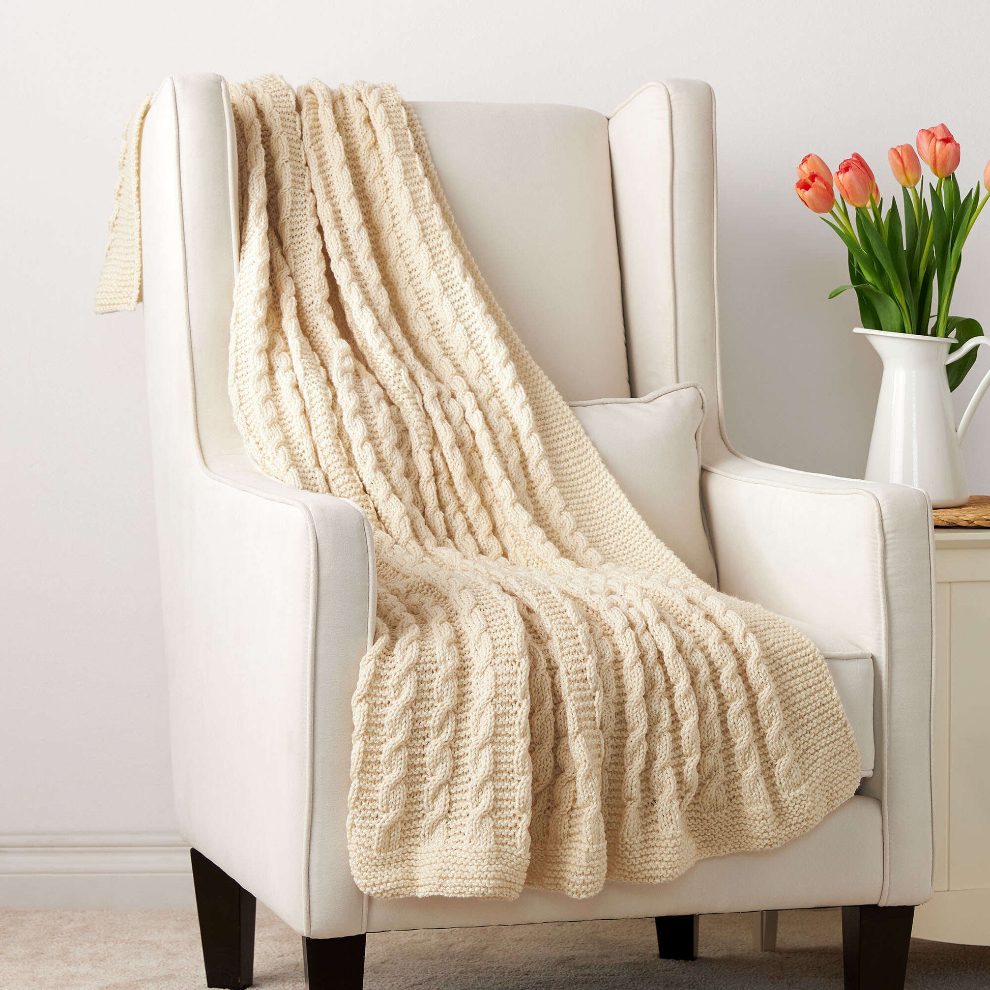 Free Red Heart Knit Exquisite Cabled Throw Pattern