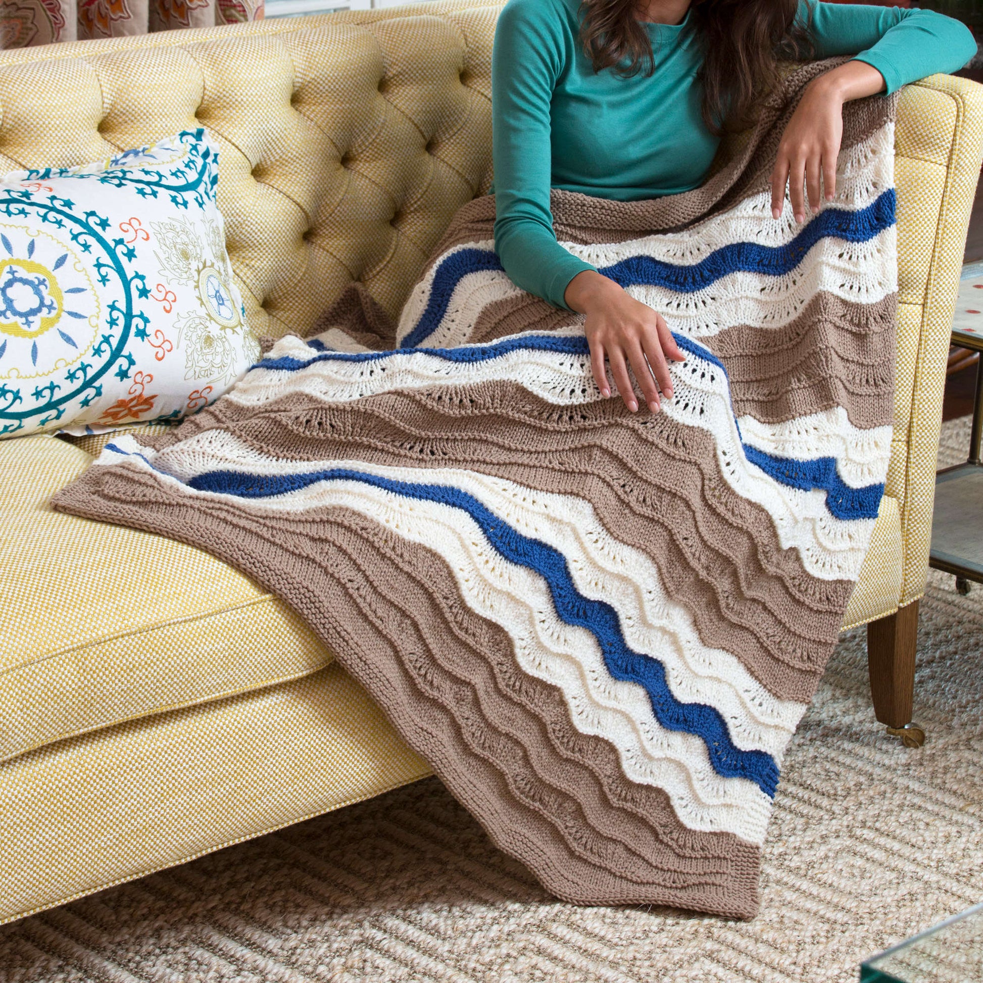 Free Red Heart Knit Stitch A Hug Waves Throw Pattern
