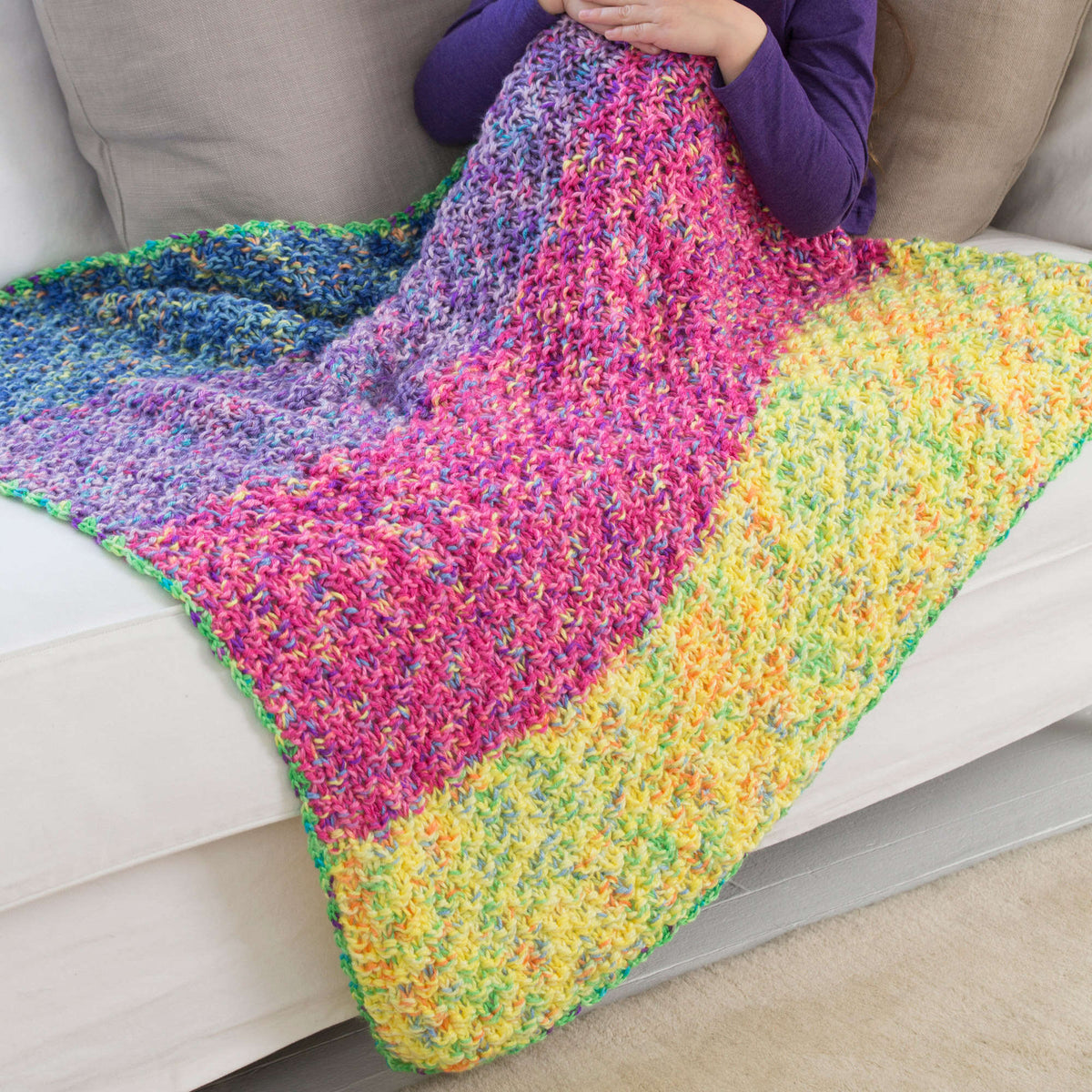 Knit Blanket made in Red Heart Gumdrop Yarn