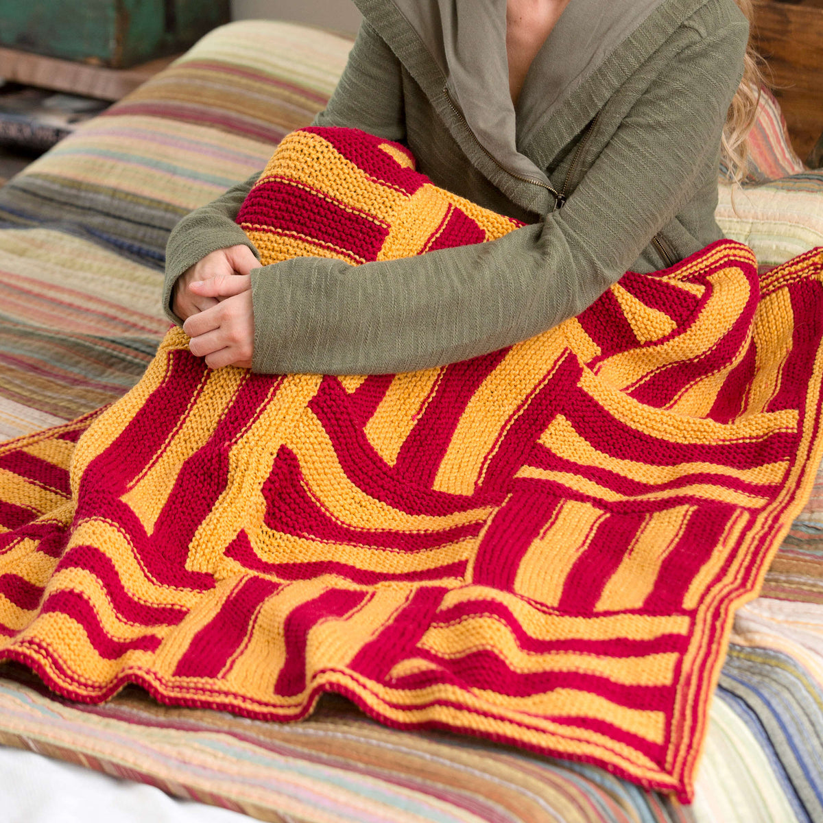 Knit Lapghan made in Red Heart Team Spirit Yarn