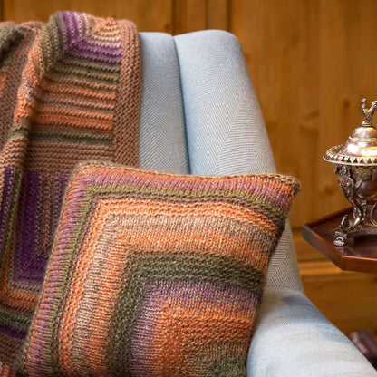 Red Heart Knit Mitered Square Throw and Pillow Knit Pillow made in Red Heart Boutique Yarn