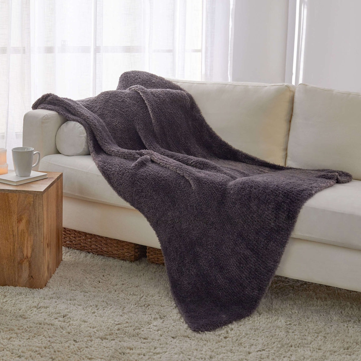 Knit Throw made in Red Heart Hygge Fur Yarn