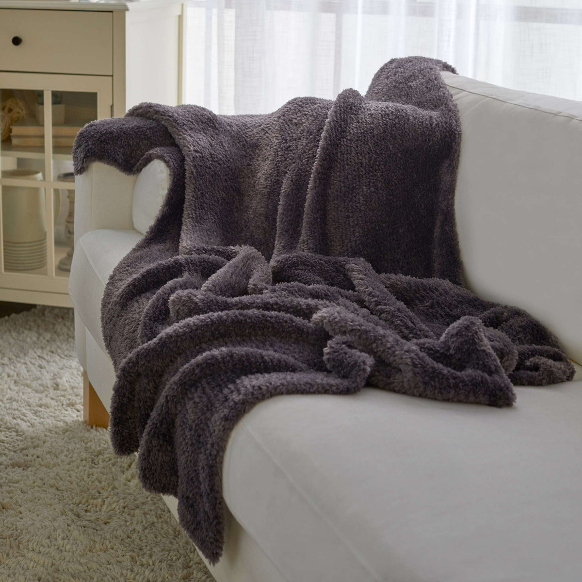 Knit Throw made in Red Heart Hygge Fur Yarn