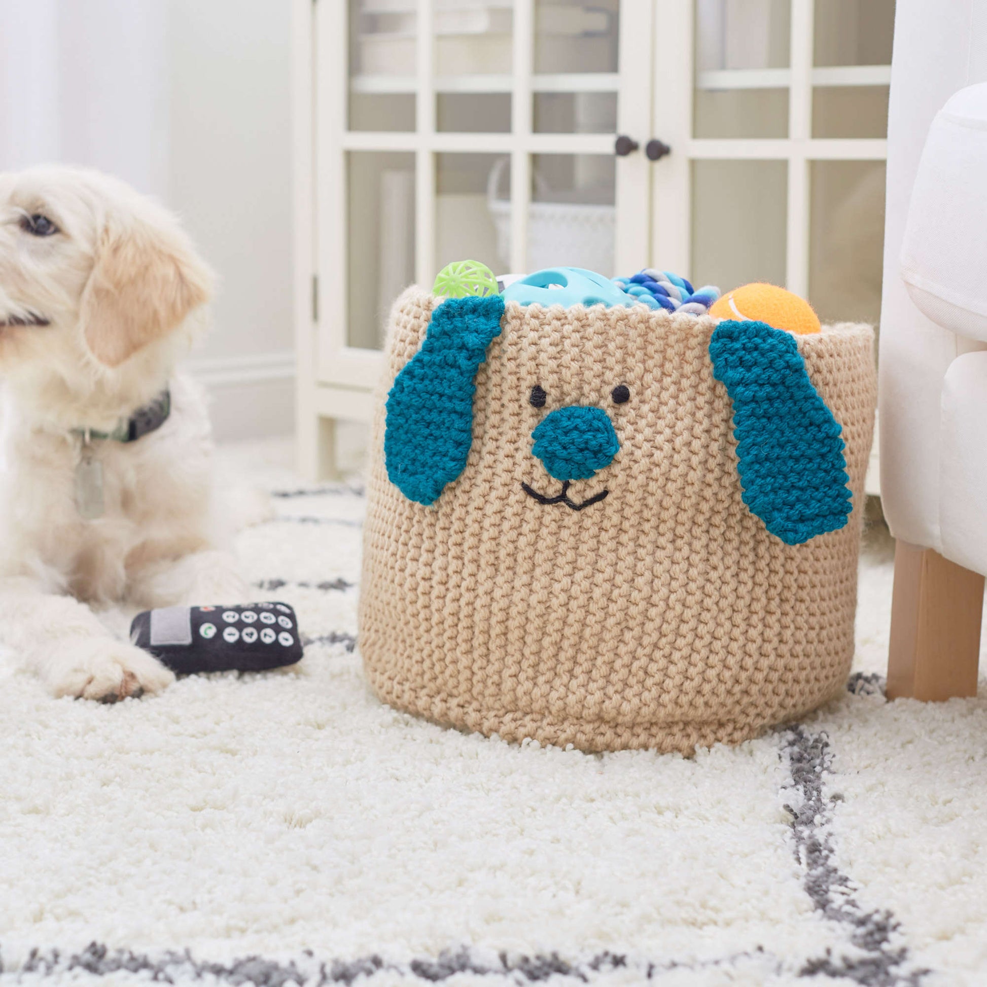 Free Red Heart Knit Puppy Toy Basket Pattern