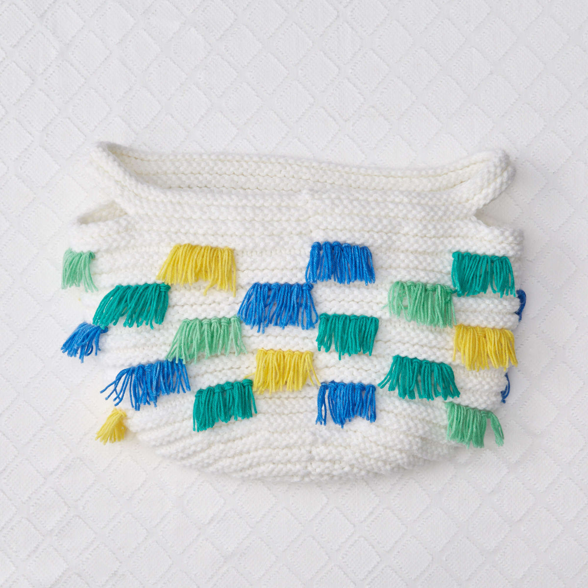 Knit Basket made in Red Heart Bunches of Hugs Yarn