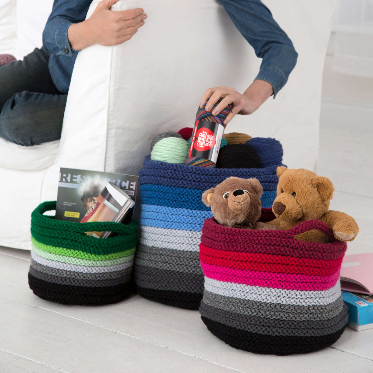 Knit Basket made in Red Heart Super Saver Yarn